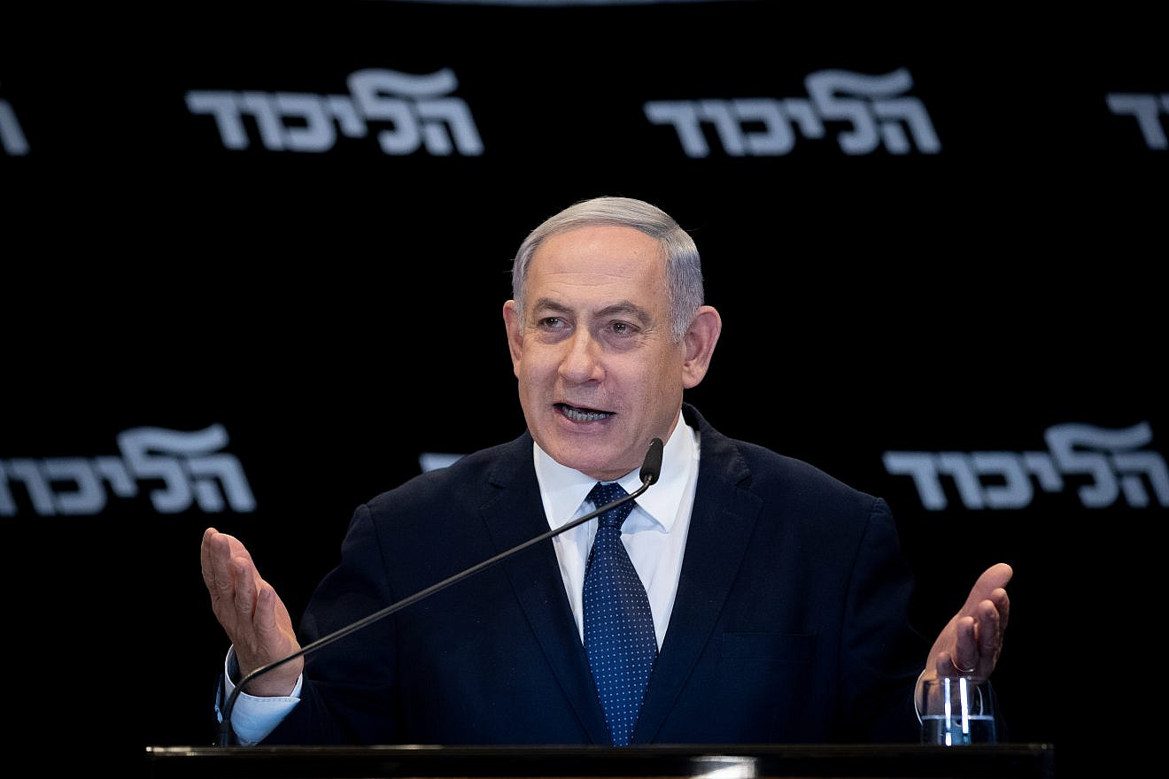 Israeli Prime Minister Benjamin Netanyahu gives a press conference at the Orient Hotel in Jerusalem on Jan. 1, 2020. Photo by Yonatan Sindel/Flash90.