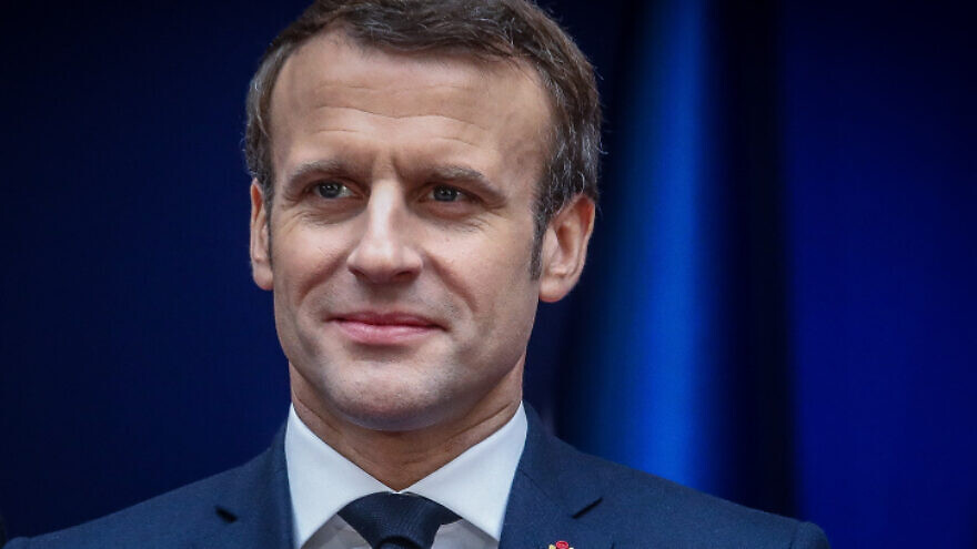 French President Emmanuel Macron at the Prime Minister's Residence in Jerusalem on Jan. 22, 2020. Photo by Marc Israel Sellem/POOL.