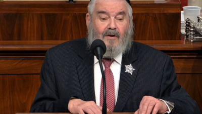 New York Rabbi Avraham Hakohen “Romi” Cohn, a Holocaust survivor, delivers the opening prayer before the U.S. House of Representatives on Jan. 29, 2020. Courtesy of the office of Rep. Max Rose (D-N.Y.).