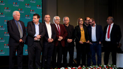 Members of Israel's Joint Arab List at party headquarters in the city of Shfar'am during general elections on March 2, 2020. Photo by David Cohen/Flash90.