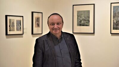 Contemporary artist Mikhail Yakhilevich, the grandson of Meer Axelrod, whose series of 30 paintings and graphic works are on display in Croatia for the first time, Feb. 27, 2020. Photo by Maya Laskovich.