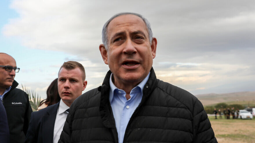 Israeli Prime Minister Benjamin Netanyahu participates in a tree-planting ceremony for the Jewish holiday of Tu B'Shevat in Mevo'ot Yericho in the Jordan Valley, Feb. 10, 2020. Photo by Flash90.