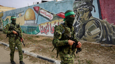 Palestinian terrorists from the Izz ad-Din al-Qassam Brigades, the armed wing of Hamas, in Rafah, the southern Gaza Strip, on April 27, 2020. Photo by Abed Rahim Khatib/Flash90.