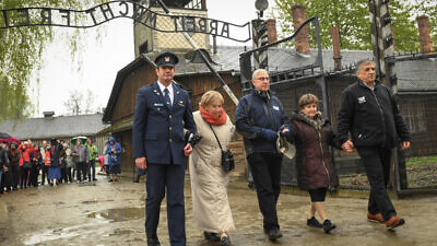 In 2017, Holocaust survivor Bronia Brandman returned to Auschwitz-Birkenau for the first time since her liberation, accompanied by a delegation of officers from the Israel Defense Forces and supporters of Friends of the Israel Defense Forces. Photo by Shahar Azran/FIDF.