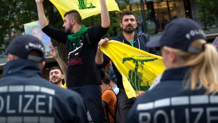 Pro-Hezbollah supporters at a rally in Germany. Source: Screenshot.