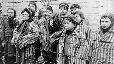 Jewish twins were kept alive to be used in Josef Mengele's "medical" experiments. These children from Auschwitz were liberated by the Red Army in January 1945. Credit: USHMM/Belarusian State Archive of Documentary Film and Photography.