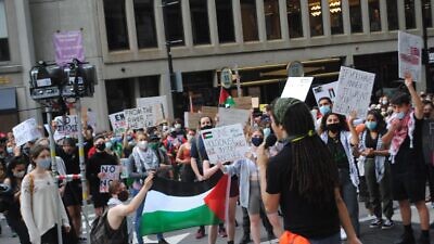Protesters in Boston advocate for the anti-Israel BDS movement on July 1, 2020. Courtesy: CAMERA.