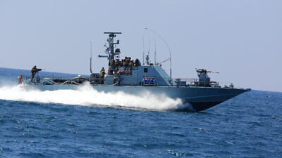 An Israeli Navy boat, off the coast of Gaza, during Operation "Protective Edge" on July 28, 2014. Photo by Edi Israel/Flash90.