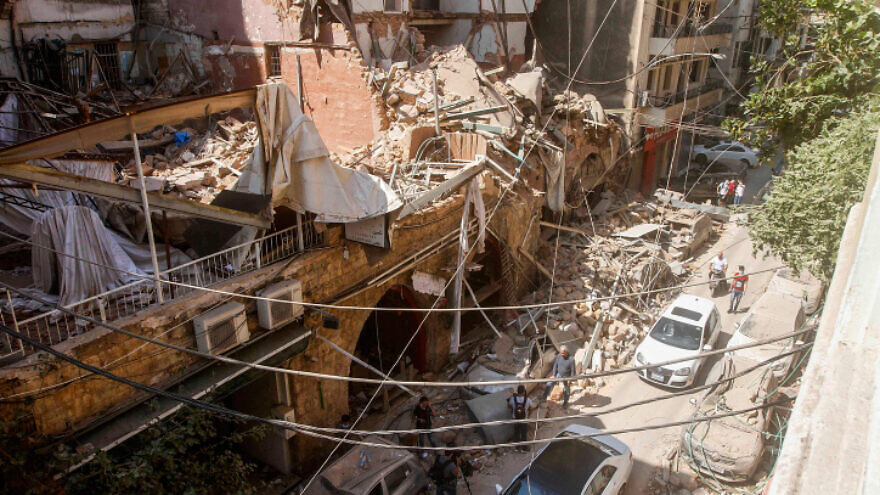 Buildings damaged in the massive explosion in the Beirut port on Aug. 4, 2020. Photo by Zaatari Lebanon/Flash90.