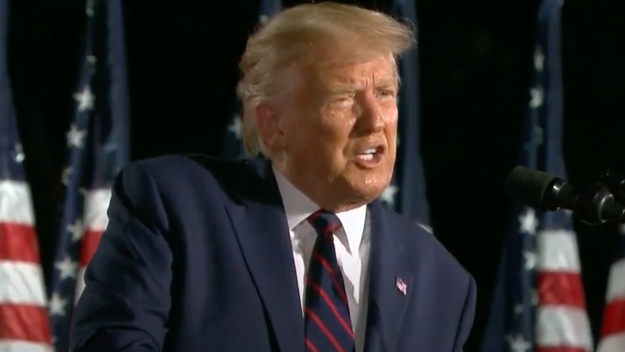 U.S. President Donald Trump gives his acceptance speech at the Republican National Convention on the South Lawn of the White House on Aug. 27, 2020. Source: Screenshot.