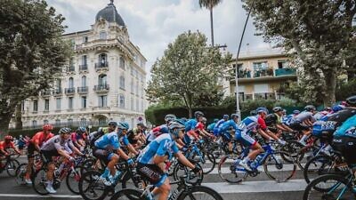 Israeli cyclists ride through the streets of Nice in the south of France on the first day of the Tour de France. Source: Facebook/Noa Arnon.