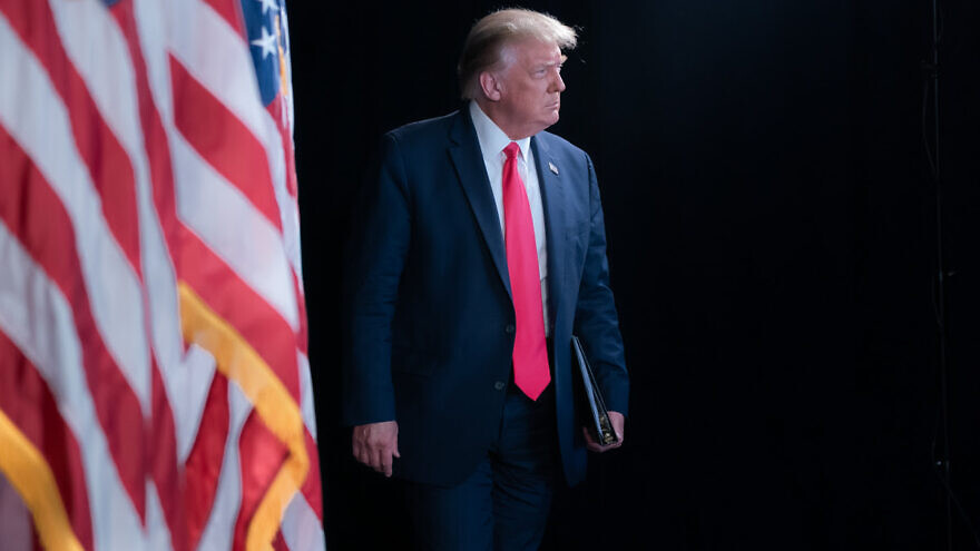 U.S. President Donald Trump arrives to a press conference at Trump National Golf Club Bedminster on Aug. 8, 2020, in Bedminster, N.J. Credit: White House Photo by Shealah Craighead.