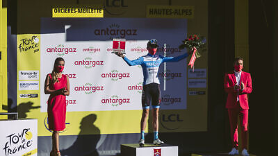 Israeli team member Krists Neilands on the podium. Credit: Noa Arnon.