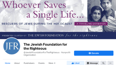 The Jewish Foundation for the Righteous' Facebook page