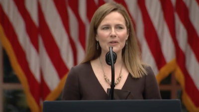 Seventh Circuit Judge Amy Coney Barrett speaks at the White House after President Donald Trump's announcement that he has nominated her to succeed the late Ruth Bader Ginsburg on the U.S. Supreme Court, Sept. 26, 2020. Source: Screenshot.