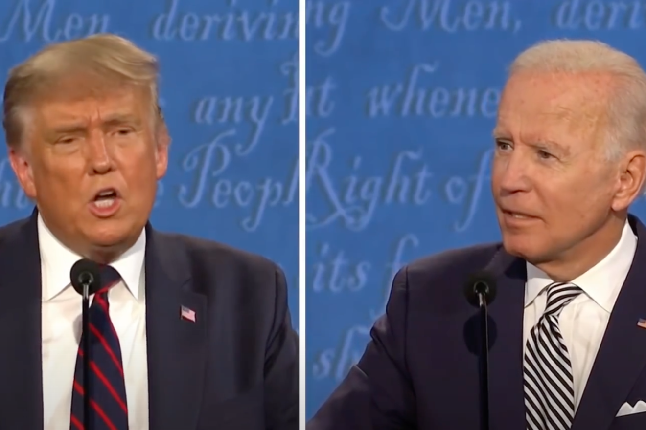 U.S. President Donald Trump and former U.S. Vice President/Democratic presidential candidate Joe Biden at the first presidential debate on Sept. 29, 2020. Source: Screenshot.