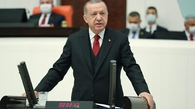 Turkish President Recep Tayyip Erdoğan addressing the opening of parliament in Ankara on Oct. 1, 2020. Credit: Erdoğan/X.