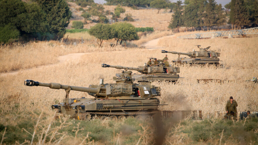 Israeli army forces seen stationed near the border between Israel and Lebanon in the Golan Heights on July 27, 2020. Photo by David Cohen/Flash90.