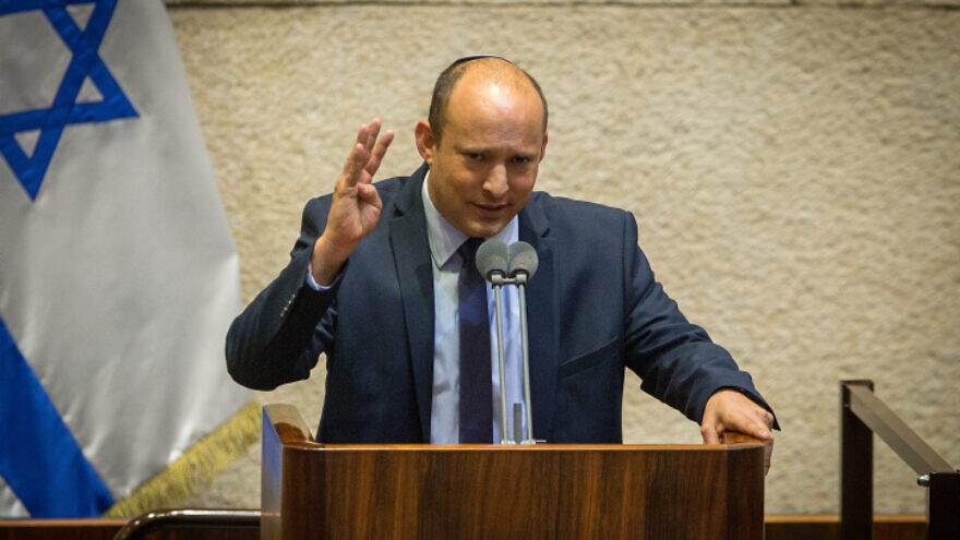 Yamina leader Naftali Bennett speaks during a plenary session at the Knesset in Jerusalem on Aug. 24, 2020. Photo by Oren Ben Hakoon/POOL.