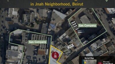 A photograph illustrating the proximity of a Hezbollah facility to natural-gas plants. Credit: IDF Spokesperson’s Unit.