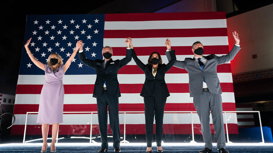 Former U.S. Vice President and Democratic presidential candidate Joe Biden and his wife, Jill; and vice-presidential candidate Kamala Harris and her husband, Douglas Emhoff. Source: Facebook/Joe Biden Campaign.