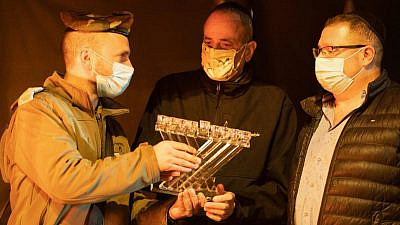 Brig. Gen. Moshe Zin, deputy director general and head of civilian security of Israel's Ministry of Defense, and Udi Dror, head of recruitment, division of civilian security of the Defense Ministry, at the two-year memorial for fallen soldiers Staff Sgt. Yuval Mor-Yosef and Sgt. Yosef Cohen, December 2020. Credit: Netzach Yehuda.