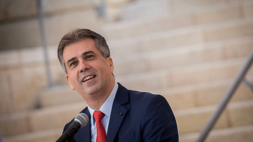 Israeli Intelligence Minister Eli Cohen at a ceremony in Jerusalem on May 18, 2020. Photo by Yonatan Sindel/Flash90.
