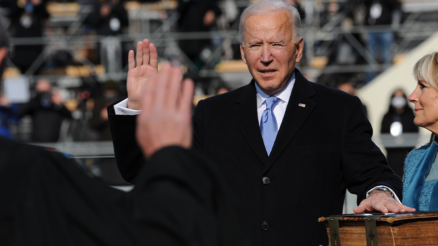 The 46th president of the United States, Joe Biden, takes the oath of office. Jan. 20, 2021. Credit: Wikimedia Commons.