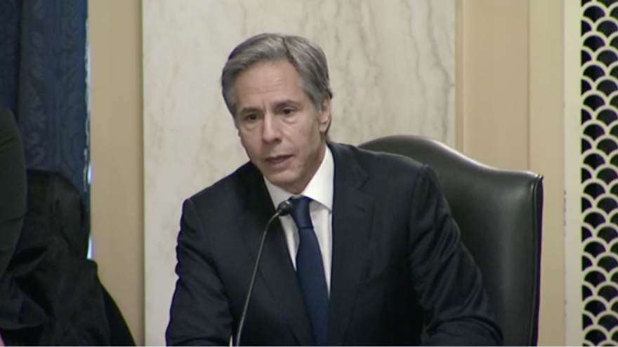 Antony Blinken testifies in front of the U.S. Senate Foreign Relations Committee during his nomination hearing to be U.S. Secretary of State. Source: Screenshot.