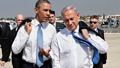 U.S. President Barack Obama with Israeli Prime Minister Benjamin Netanyahu on the tarmac at Ben-Gurion International Airport in Israel, March 20, 2013. Credit: White House Photo by Pete Souza.