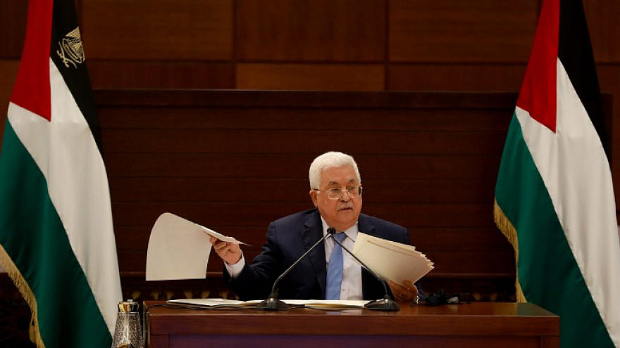 Palestinian Authority leader Mahmoud Abbas addresses members of his Cabinet in Ramallah, Sept. 3, 2020. Photo by Flash90.