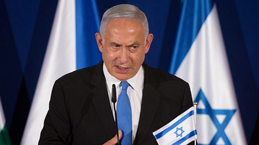 Israeli Prime Minister Benjamin Netanyahu speaks during a press conference with Hungarian Prime Minister Viktor Orbán and Czech Prime Minister Andrej Babiš in Jerusalem, March 11, 2021. Photo by Alex Kolomoisky/POOL.