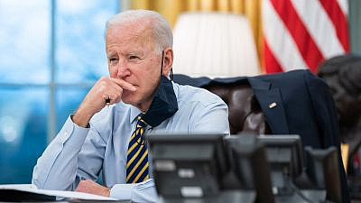 U.S. President Joe Biden participates in a conference phone call in the Oval Office of the White House on Feb. 16, 2021. Credit: Official White House Photo by Lawrence Jackson.