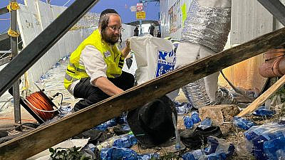 A ZAKA worker in Meron after a stampede during Lag B’Omer festivities results in mass casualties of Jewish worshippers, April 30, 2021. Credit: ZAKA/Aharon Baruch Leibowitz.