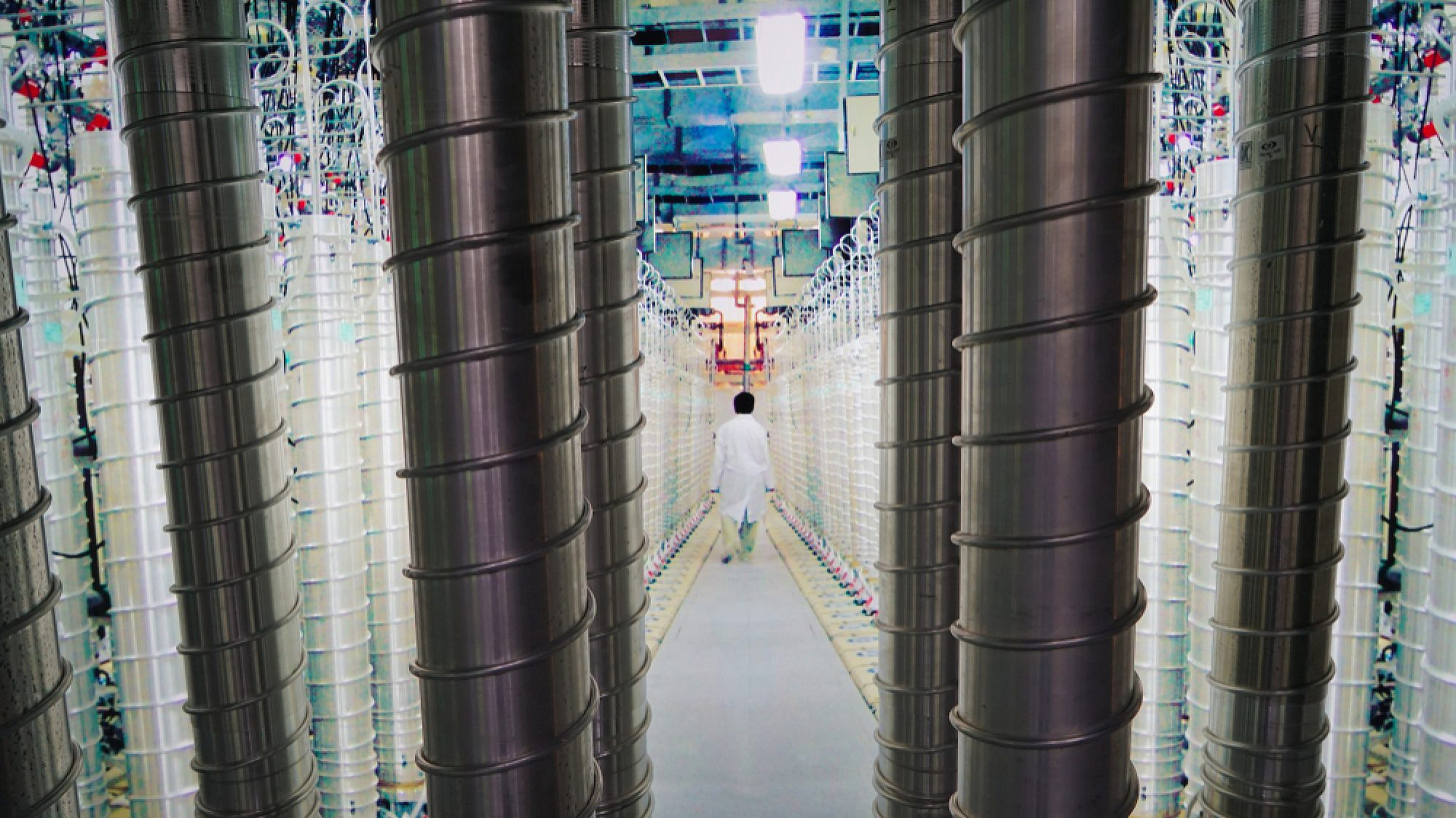 Centrifuges at the Iran nuclear energy exhibition in the Islamic Revolution and Holy Defense Museum in Tehran, 2018. Credit: Maps/Shutterstock.