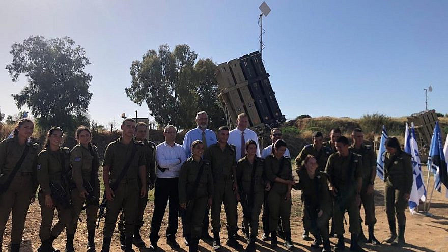 Indiana Gov. Eric J. Holcomb takes an up-close look at an Iron Dome air-defense battery while in the south of Israel, May 2021. Credit: Imagine Indiana/Flickr.