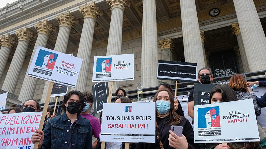About 800 people gathered in front of the 24 columns courthouse in Lyon to demand justice for Sarah Halimi. Lyon, France. Credit: Franck Chapolard/Shutterstock.