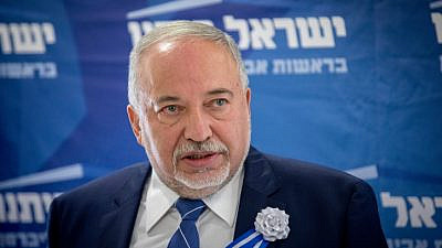 Yisrael Beiteinu leader Avigdor Liberman addresses a press conference at the Knesset in Jerusalem, April 6, 2021. Photo by Olivier Fitoussi/Flash90.