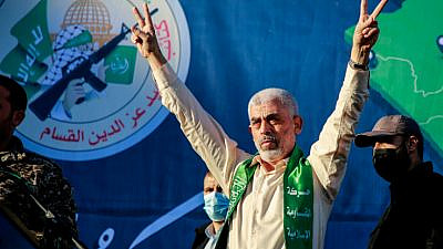 Hamas chief Yahya Sinwar at a rally in Gaza City, May 24, 2021. Photo by Atia Mohammed/Flash90.