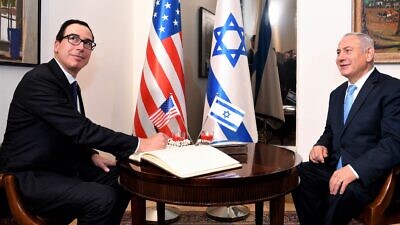 U.S. Treasury Secretary Steve Mnuchin with Israeli Prime Minister Benjamin Netanyahu at the inauguration of the newly relocated U.S. embassy in Jerusalem, May 13, 2018. Credit: Wikimedia Commons.