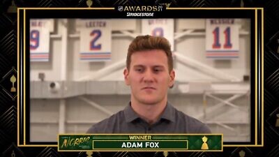 New York Rangers Adam Fox receiving the Norris Trophy. Source: Screenshot.