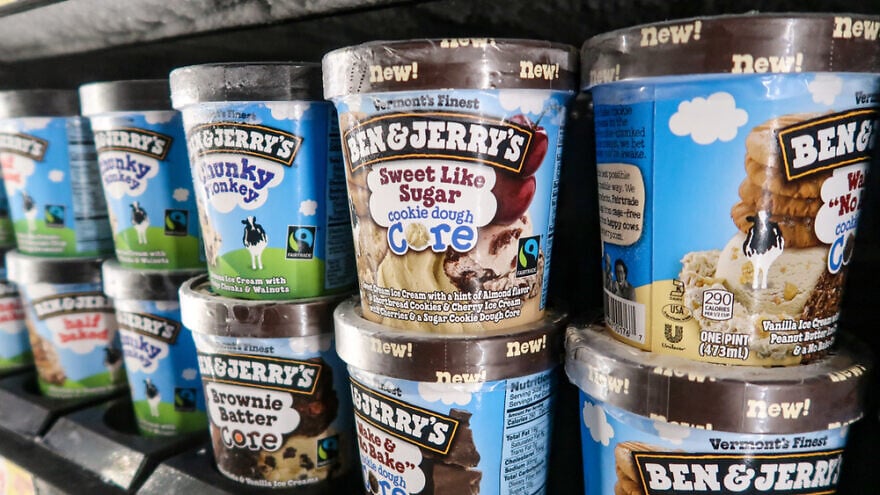 Ben & Jerry's products on the shelf of a grocery store. Credit: Arne Beruldsen/Shutterstock.