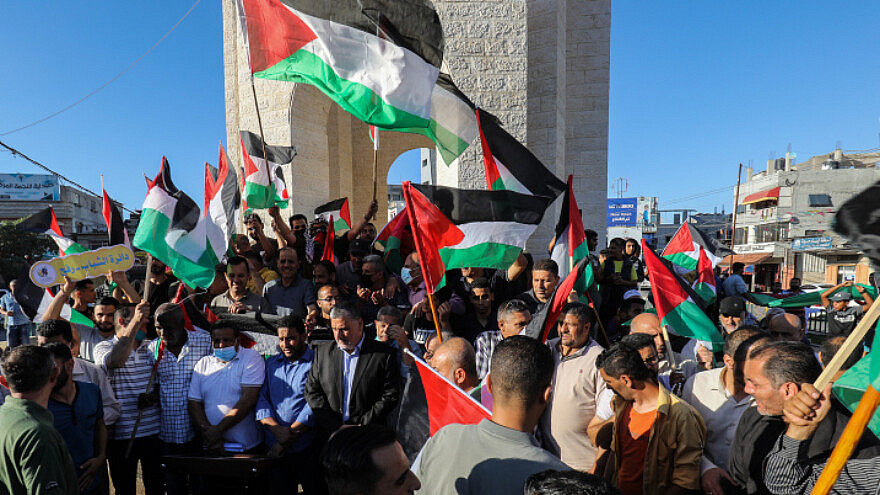 An anti-Israel protest in Rafah, in the Gaza Strip, June 15, 2021. Photo by Abed Rahim Khatib/Flash90.