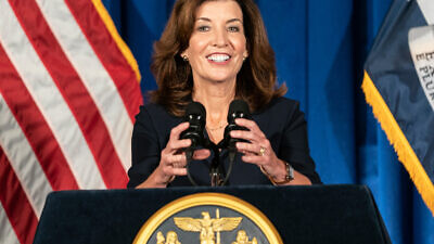 Lt. Gov. of New York Kathy Hochul addresses constituents at the State Capitol Building. Credit: Lev Radin/Shutterstock.