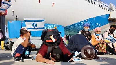 A total of 235 new immigrants from the Bnei Menashe community in India landed in Israel on Oct. 13, 2021. Credit: Laura Ben David, courtesy of Shavei Israel.