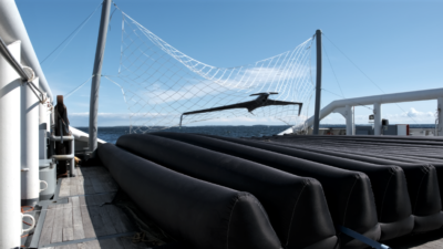 Israeli defense company Aeronautics Group exhibits its Orbiter unmanned aerial vehicle (UAV) for the Finnish Border Guard. Credit: Courtesy.