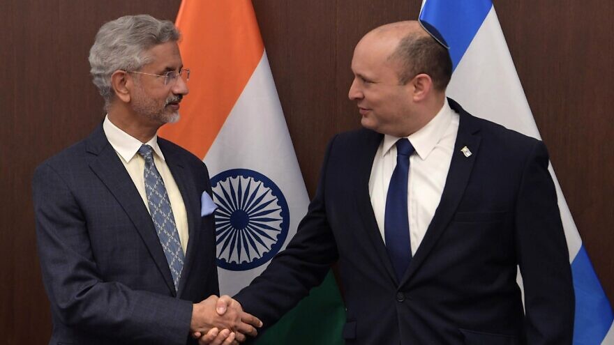 Israeli Prime Minister Naftali Bennett meets with Indian External Affairs Minister Subrahmanyam Jaishankar at the Prime Minister's Office in Jerusalem on Oct. 20, 2021. Credit: Amos Ben-Gershom/GPO.