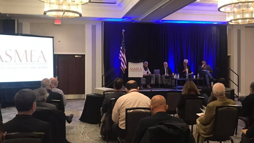 A panel discussing the “Dream Palaces: Twenty Years After 9/11; The Legacy of Dr. Fouad Ajami” featuring Professor Russell Berman, Col Joel Rayburn, Professor Franck Salameh, Michelle Ajami and Asaf Romirowsky. Source: Facebook.