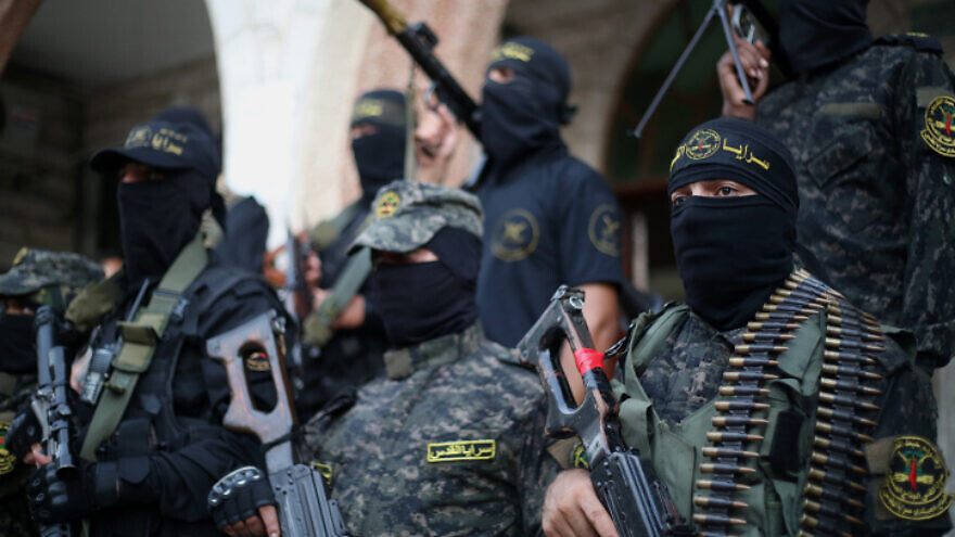 Palestinian Islamic Jihad terrorists in the Deir al-Balah camp, the central Gaza Strip, Sept. 9, 2021. Photo by Atia Mohammed/Flash90.