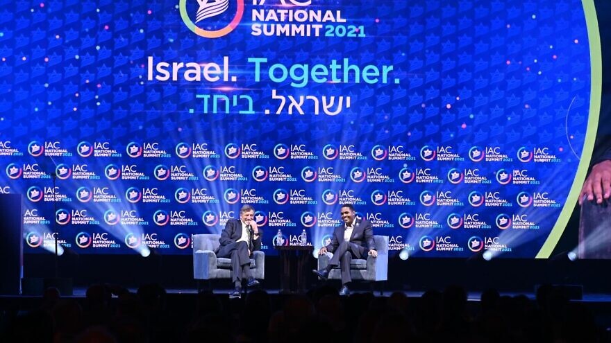 Israeli-American Council board chairman Naty Saidoff (left) with Rep. Ritchie Torres (D-N.Y.) at the 2021 IAC National Summit in Hollywood, Fla., December 2021. Photo by Noam Galai.